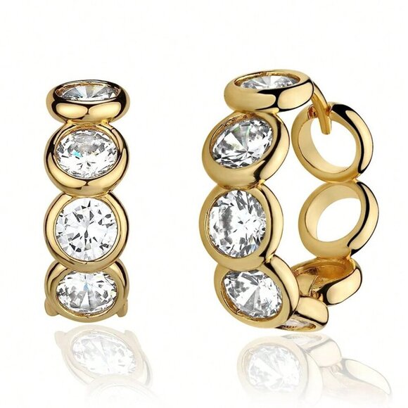 Yellow Gold Fashionable Women's Charm Cubic Zirconia Hoop Earrings - Picture 1 of 8